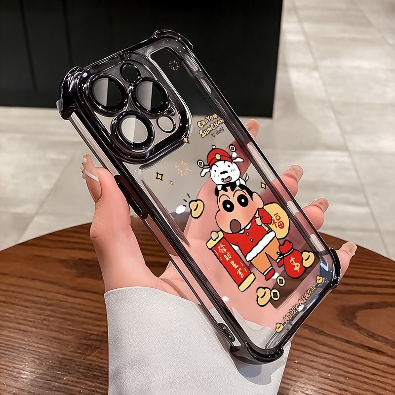 ชัดเจน เคส สำหรับ Vivo V60 V50 V40 V30 Lite V29E V27 V25 V25E V23 Pro Y400 Y04 Y03 Y18 Y28S Y29 Y39 Y36 Y27 หรูหราพรีเมี่ยมน่ารัก Rich Shinchan ชุบโปร่งใสกันกระแทกกรณีโทรศัพท์นุ่ม - รูปที่ 3