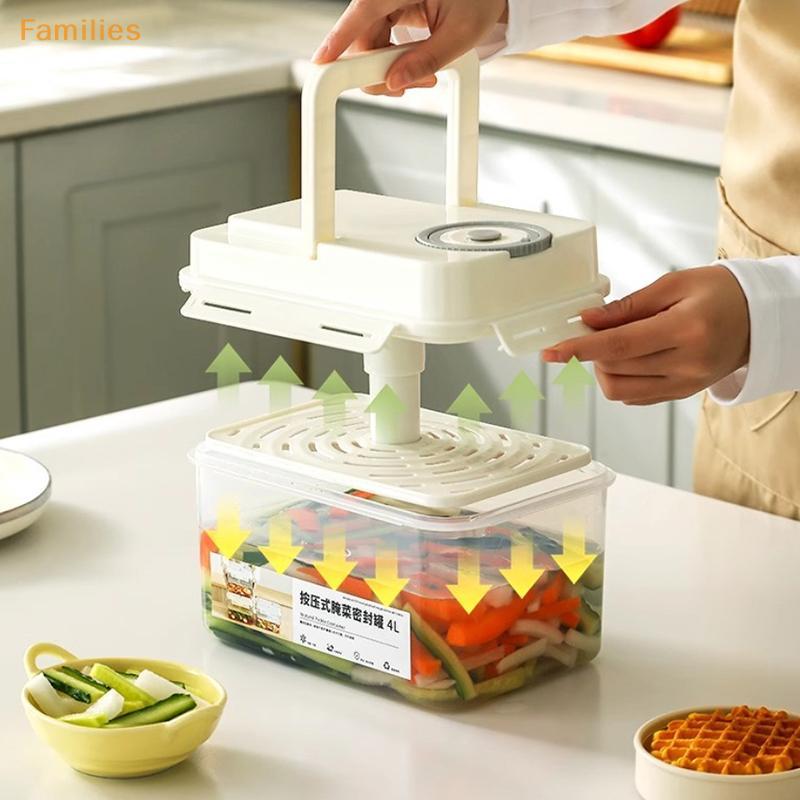 Families> โถดองพลาสติก 4L พร้อมแผ่นกด Leakproof Kitchen Organizer Bins สําหรับ Gherkin Sauerkraut Olive และกิมจิภาชนะเก็บอย่างดี
