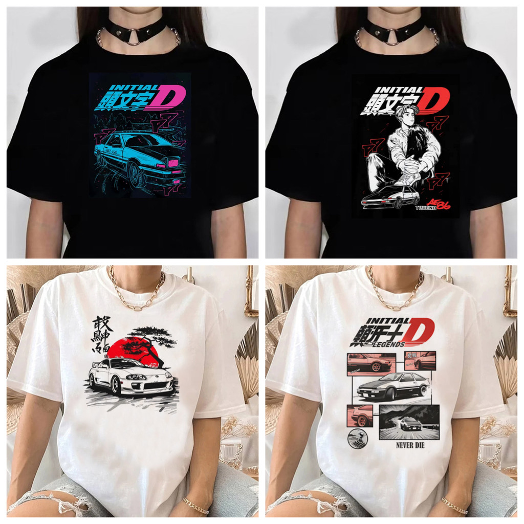 ญี่ปุ่นอะนิเมะกราฟิก Tee เสื้อการ์ตูน Tops Initial D เสื้อยืดผู้หญิงผู้ชาย AE86 ตลก Harajuku มังงะ T