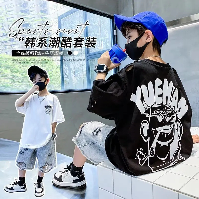 2026时尚 2026ฤดูร้อนเด็กเสื้อผ้าStreetwearแฟชั่นเกาหลีรุ่นO-คอการ์ตูนTเสื้อผ้าฝ้ายเสื้อชายเสื้อผ้าแขนส