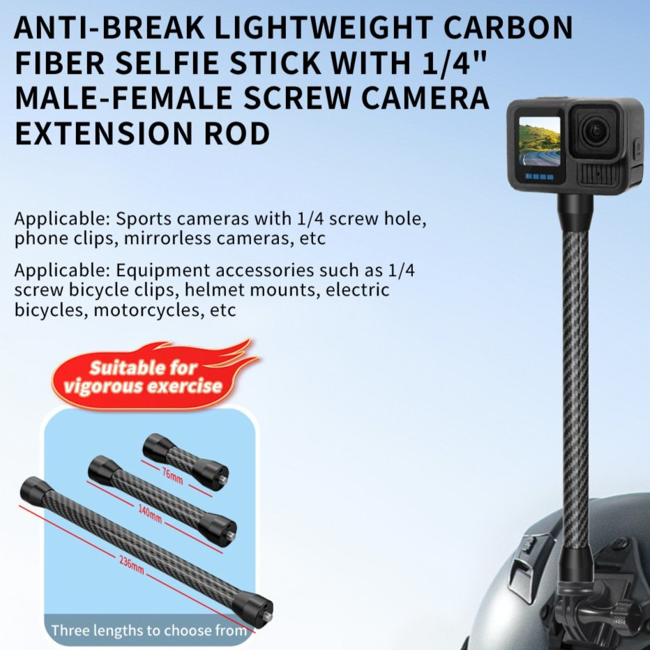 FEICHAO สําหรับ GoPro Hero 13 สําหรับ DJI OSMO 360/กระเป๋า 4 กล้องแอ็คชั่นน้ําหนักเบาคาร์บอนไฟเบอร์ Extension Rod 1/4 หลุม Mount