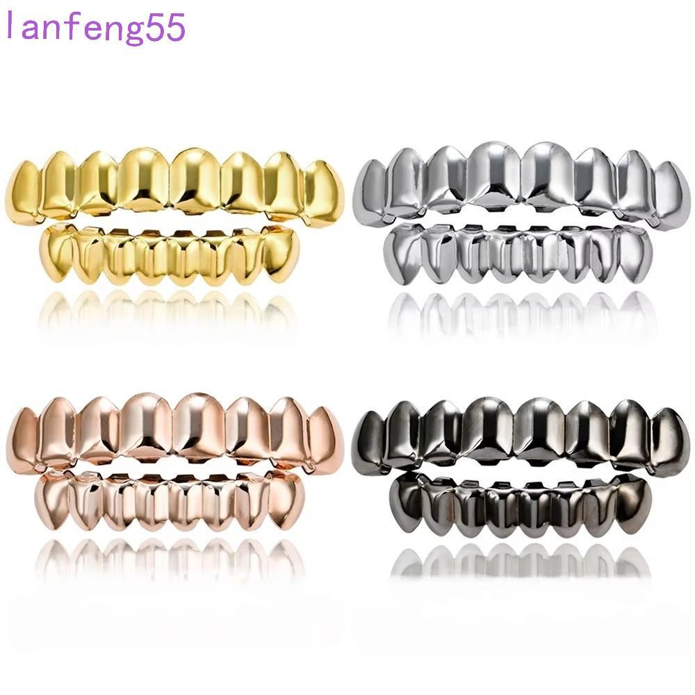 JETTY ชุดฟัน Grillz แบบมันเงางามและติดแน่น ลายคลาสสิก สีทองเงิน เครื่องประดับฟันสำหรับฮาโลวีน