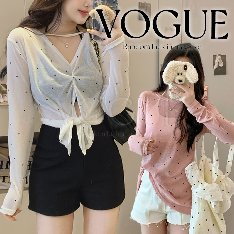 Vogue🌟พร้อมส่ง🌟 เสื้อคลุมแขนยาว ซีทรูลายจุด ผ้าบางเบา ใส่เล่นสงกรานต์เที่ยวทะเล สบายๆ (FY3612)