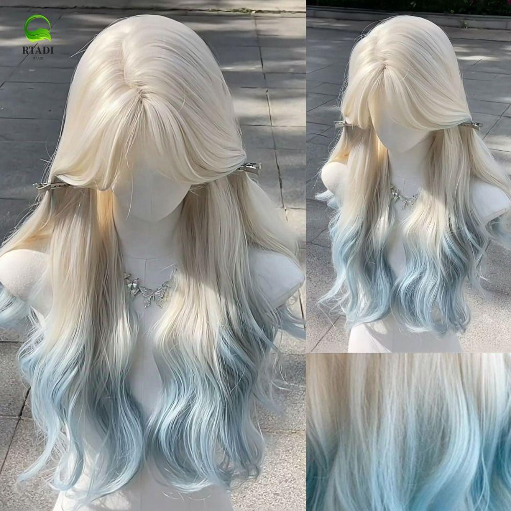วิกผมยาวทรงคลื่น สไตล์ platinum blue ombre สำหรับคอสเพลย์และงานปาร์ตี้