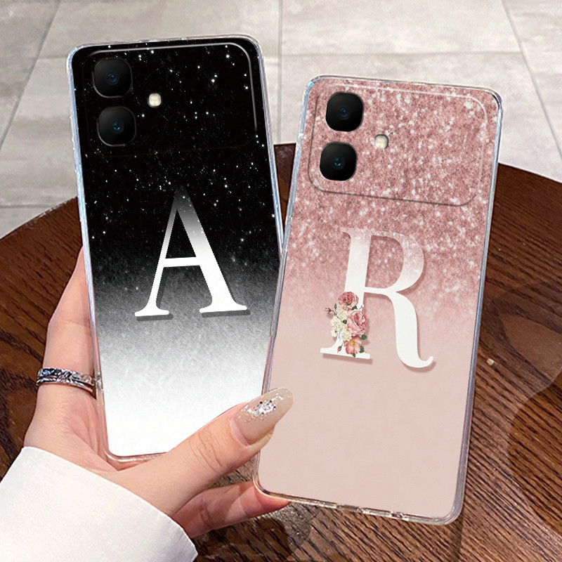 ซิลิโคน TPU ใสกันกระแทกกรณีโทรศัพท์อ่อนสําหรับ Infinix Smart 20 4G Jelly ปลอกตัวอักษรสีชมพูเงา Starry Sky รูปแบบคู่ Shell