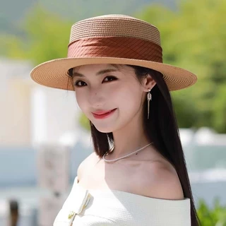 หมวกแฟชั่น หมวกสานปีกกว้าง ป้องกันแดด สำหรับผู้หญิง ดีไซน์ประดับมุก สไตล์ฝรั่งเศส ทันสมัย ให้ความสว่างสดใส ลำลอง