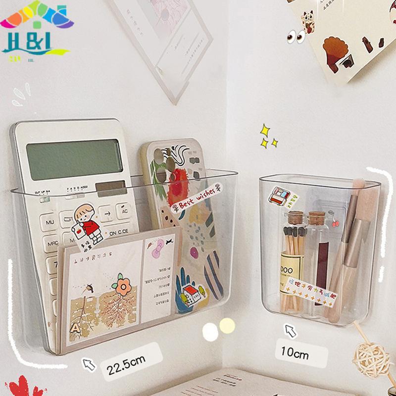 H&L กล่องเก็บของติดผนังโปร่งใสติดผนังไม่มีหมัดข้างเตียง Ras Home Key เครื่องสําอางแขวนติดผนังกล่องเก็บของ {th}