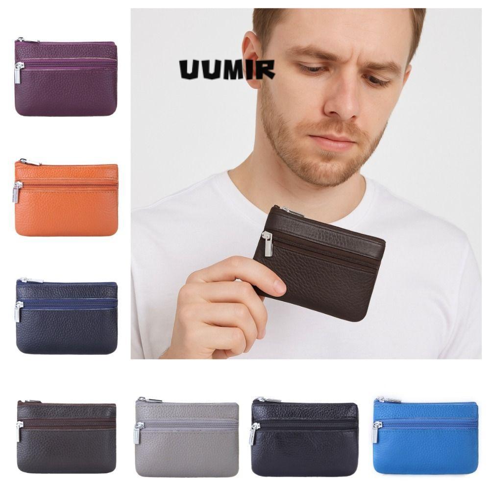 UUMIR กระเป๋าสตางค์และที่ใส่เหรียญ ทำจากหนังวินเทจ มีซิปลูกเล่น สีทึบ มาพร้อมช่องสำหรับการ์ดและของมีค่า