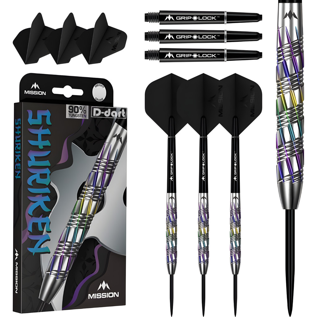 MISSION STEEL TIP DARTS - 22G/24G Shuriken 90% Tungsten DART SET STEEL DART