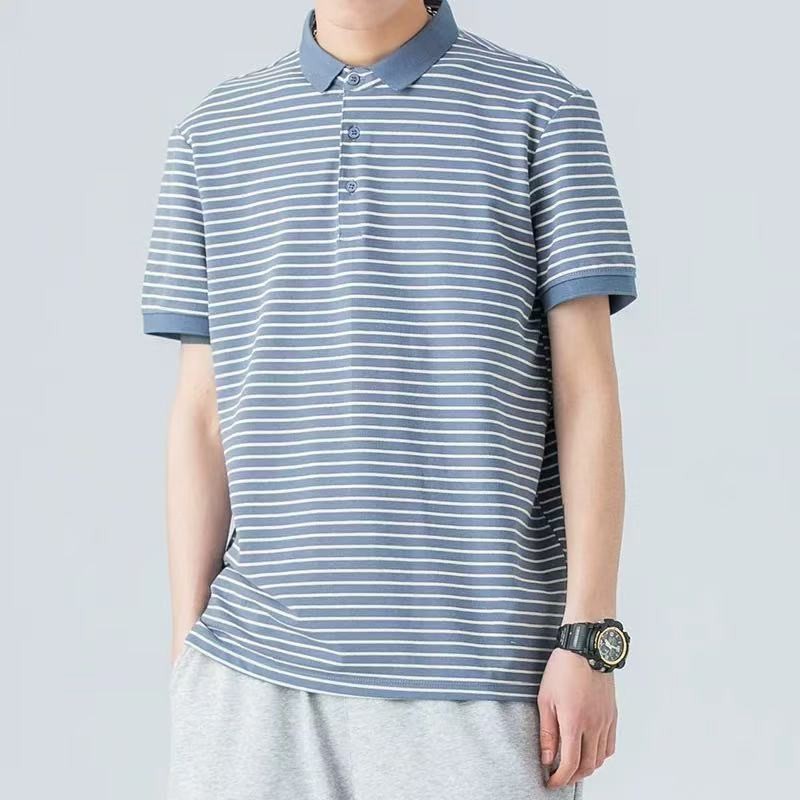 Chaistyle แขนสั้นผู้ชาย ปกเสื้อโปโล ลายเส้นคลาสสิก แบบหลวมอินเทรนด์ กีฬาลำลอง