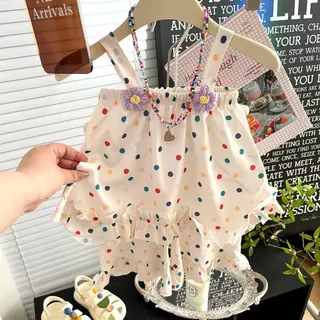 MooDeng Baby ชุดเซตเด็กหญิง ลายน่ารัก มี6ลาย เสื้อ สายเดี่ยว กางเกง เซต2ชิ้น ขาสั้น
