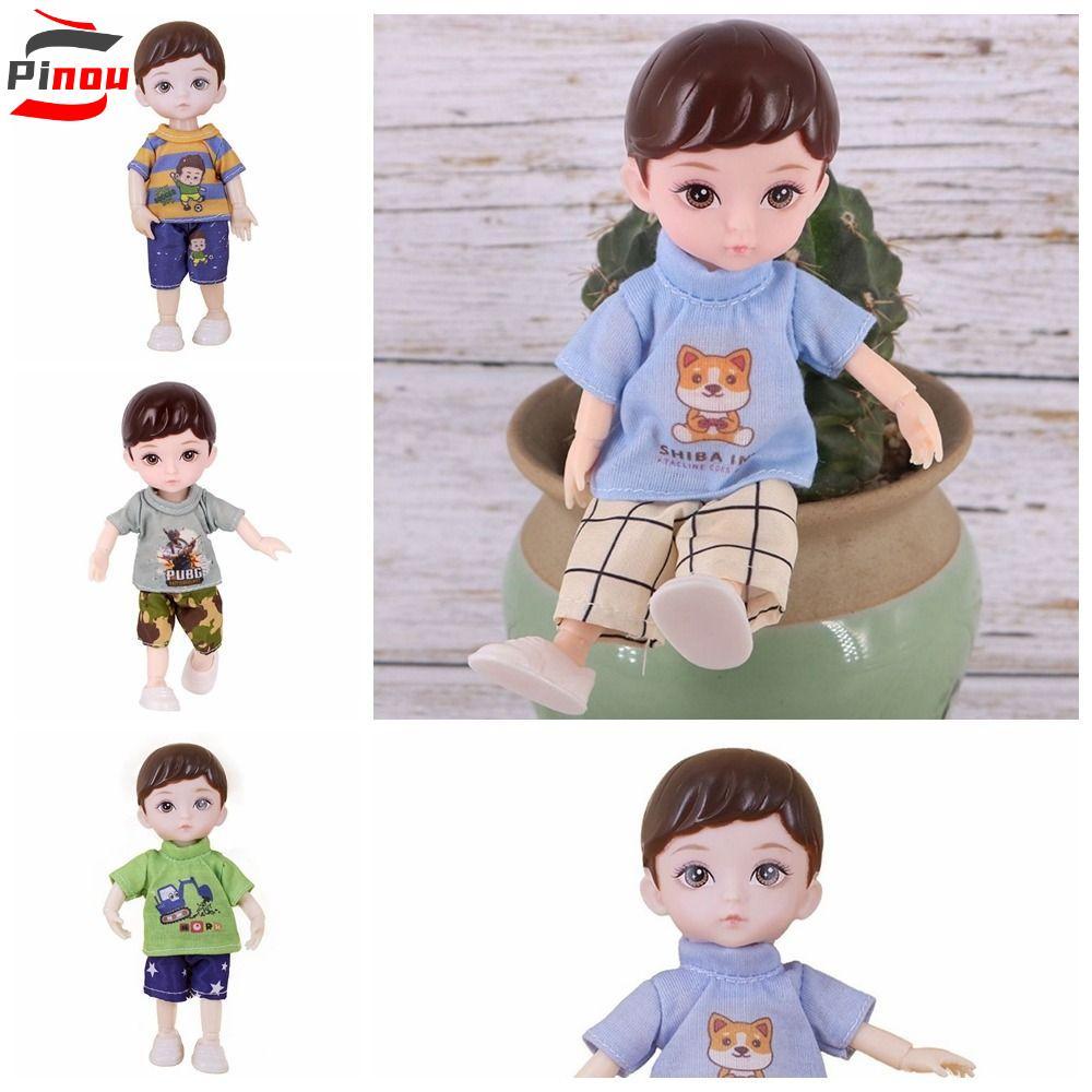 พินOU 16 ซม.BJD Little Boy Doll, 13 Joint Dolls Movable Joint BJD ตุ๊กตาเสื้อผ้า,น่ารัก 3D จําลองตาส