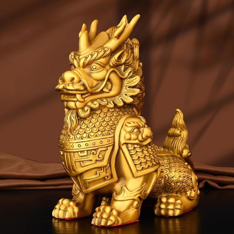 ทองเหลือง Kirin เครื่องประดับเกราะทั่วไป Kirin Home สัตว์มงคล Kirin Entrance Office Shop เดสก์ท็อปตก