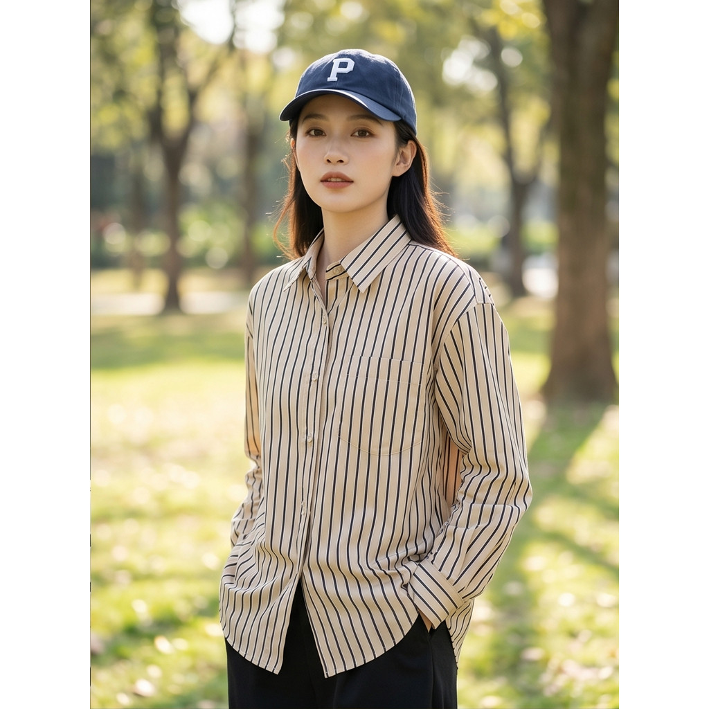 เสื้อเชิ้ตคอปกแขนยาว✨ PKB2938 ✨ลายริ้วทางตรง ดีไซน์มินิมอล เนื้อผ้าใส่สบาย แฟชั่นมาใหม่ยอดฮิต