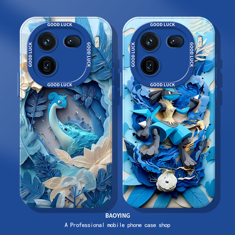 Paper-cut Pokémon เหมาะสําหรับ iqoo15ultra เคสโทรศัพท์ neo10Pro + สีฟ้า z9turbo OnePlus 13T ฤดูร้อน 