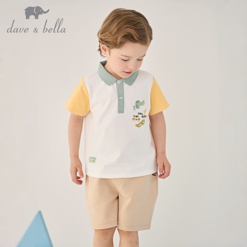 Dave Bella 6M-7Y ชุดเซ็ท เด็กชาย cotton ลายพิมพ์ การ์ตูน เสื้อยืด polo กางเกงาสั้น ฤดูร้อน DB2262424