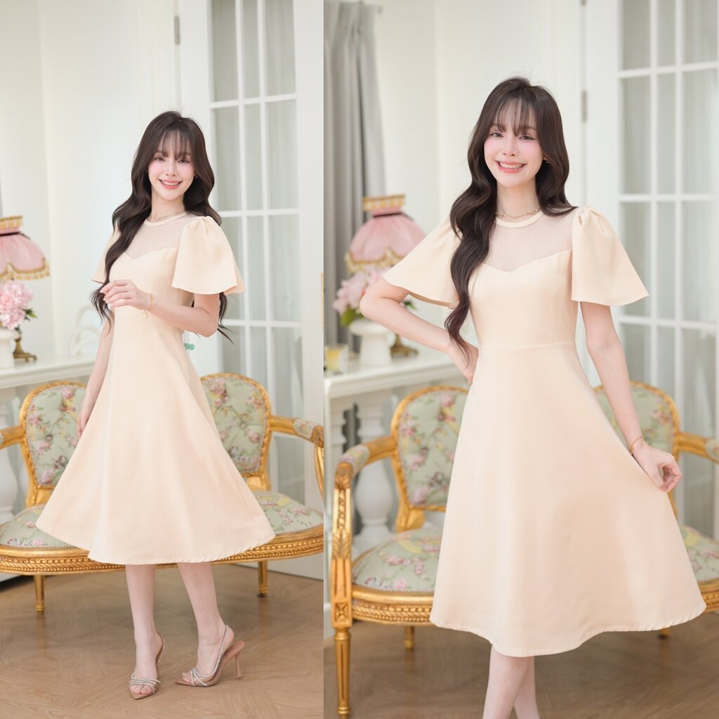 Starry Soul Midi Dress : สีครีม