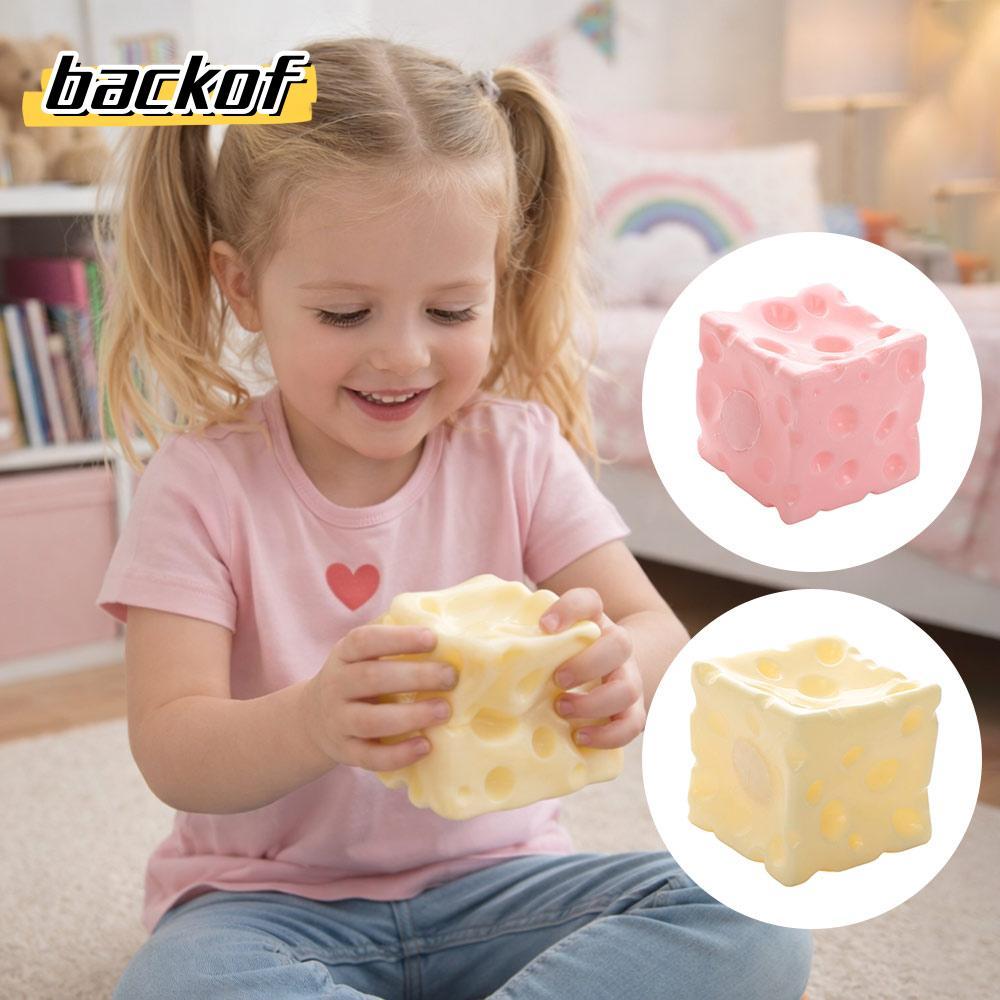 BACKOF Cheese Squeeze Fidget Toy, Squishy Texture Jumbo Cheese Cube Stress Ball, Non-Bounce Anti-Str