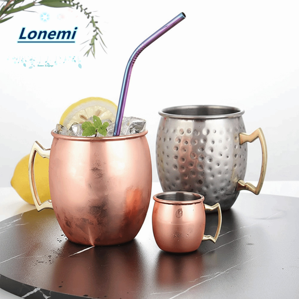 LONEMI ค้อนจุดถ้วย, Moscow Mule 500ml ถ้วยแก้ว,ที่แข็งแกร่งตอกจับหนาลักษณะแปรง Moscow Mule แก้วค็อกเ