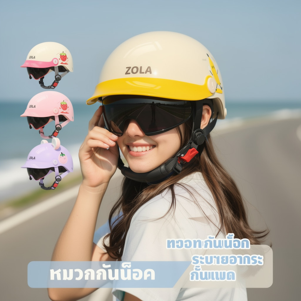หมวกกันน็อคครึ่งใบ หมวกนิรภัย มอเตอร์ไซค์ ABS EPS เลนส์ใส กันลม ระบายอากาศ ขี่ปลอดภัย