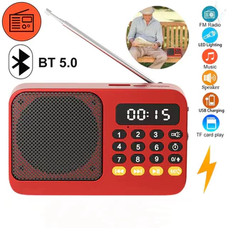 วิทยุพกพา FM ลำโพงวิทยุ USB TF Card เล่น MP3 ชาร์จไฟได้ Portable Radio ไฟ LED