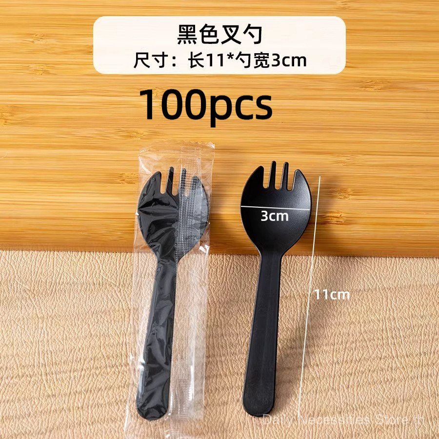 100ชิ้นทิ้งส้อม ฉ คั่ว ช้อนด้วงช้อนพลาสติกหนาขนมบรรจุหีบห่อเค้กส้อม