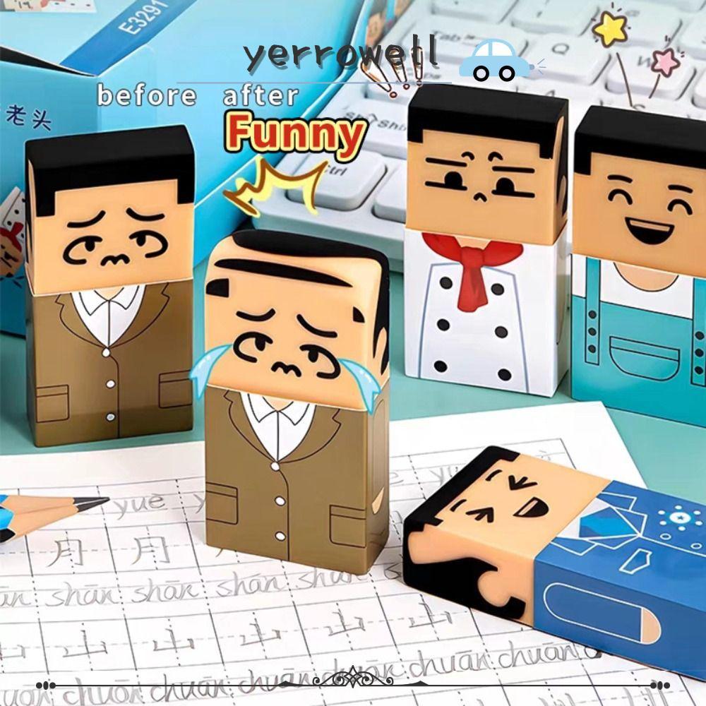 YERROWELL ยางลบ,ตัวการ์ตูนยางลบดินสอหัวล้านตลก,เครื่องเขียนยางลบแปลกใหม่ TPR