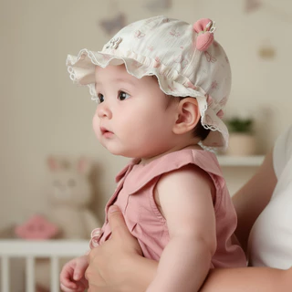 หมวกเด็ก หมวกกันแดดเด็ก หมวกบักเก็ตเด็ก ลูกไม้ โบว์หวาน ปีกกว้าง ระบายอากาศ เด็กผู้หญิง