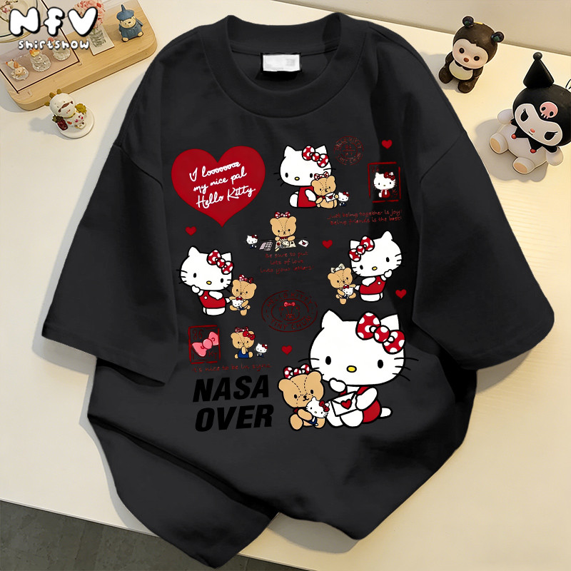 【จัดส่งตลอด 24 ชั่วโมง】NFV พร้อมส่ง✨ลวดลายลูกแมว เสื้อยืดทรงหลวมสำหรับฤดูร้อน สะดวกสบาย YG5388