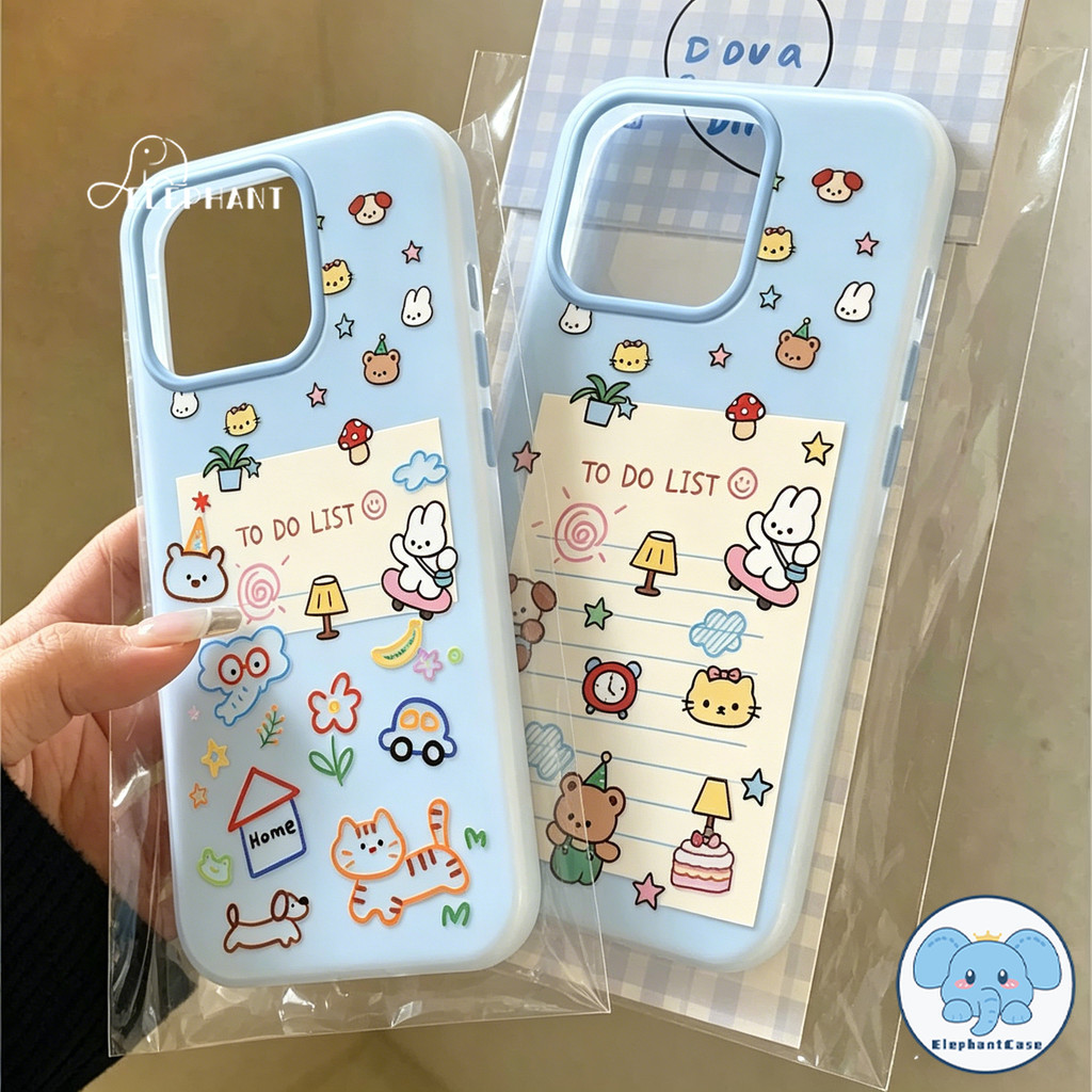 สำหรับ IPhone 13 17 16 15 AIR 11 14 XR 12 Pro Max XS X 7 14 15 16 Plus เคย์ 2in1 สีสัน ลับคู่ สัตว์วาดรูป การ์ตูน น่ารัก