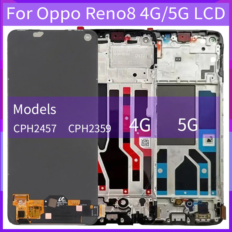 Original AMOLED สําหรับ Oppo Reno8 4G CPH2457 จอแสดงผล LCD Touch Screen Digitizer Assembly สําหรับ O