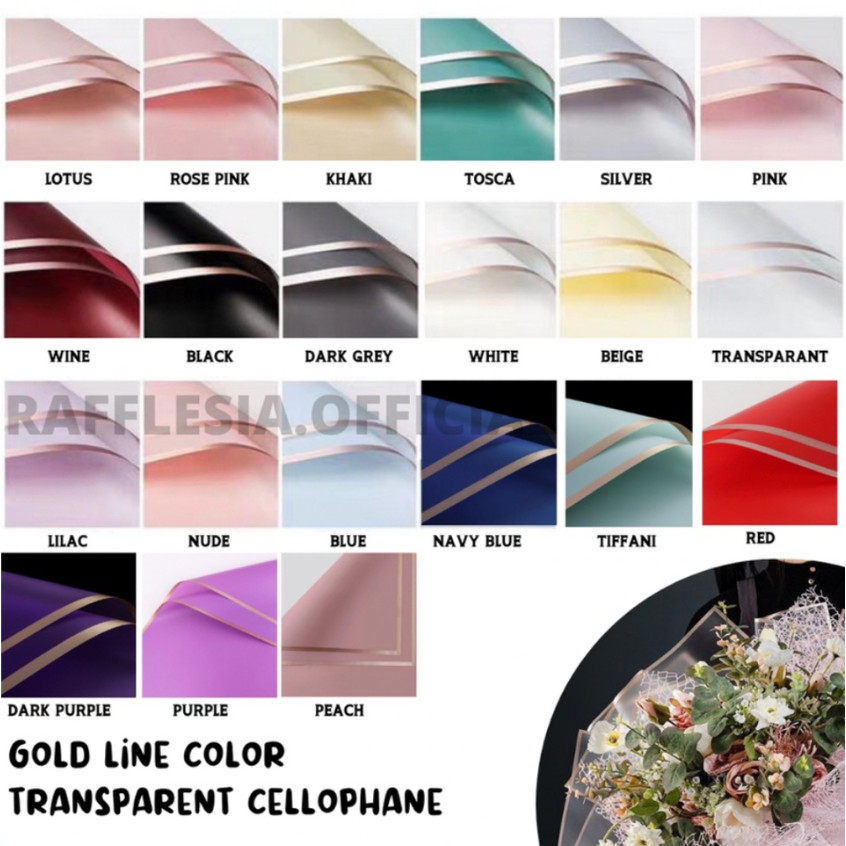 [5 แผ่น] FLOWER WRAPPING GOLDLINE COLOR TRANSPARENT CELLOPHANE PAPER FLOWER BOUQUET HAND BOUQUET