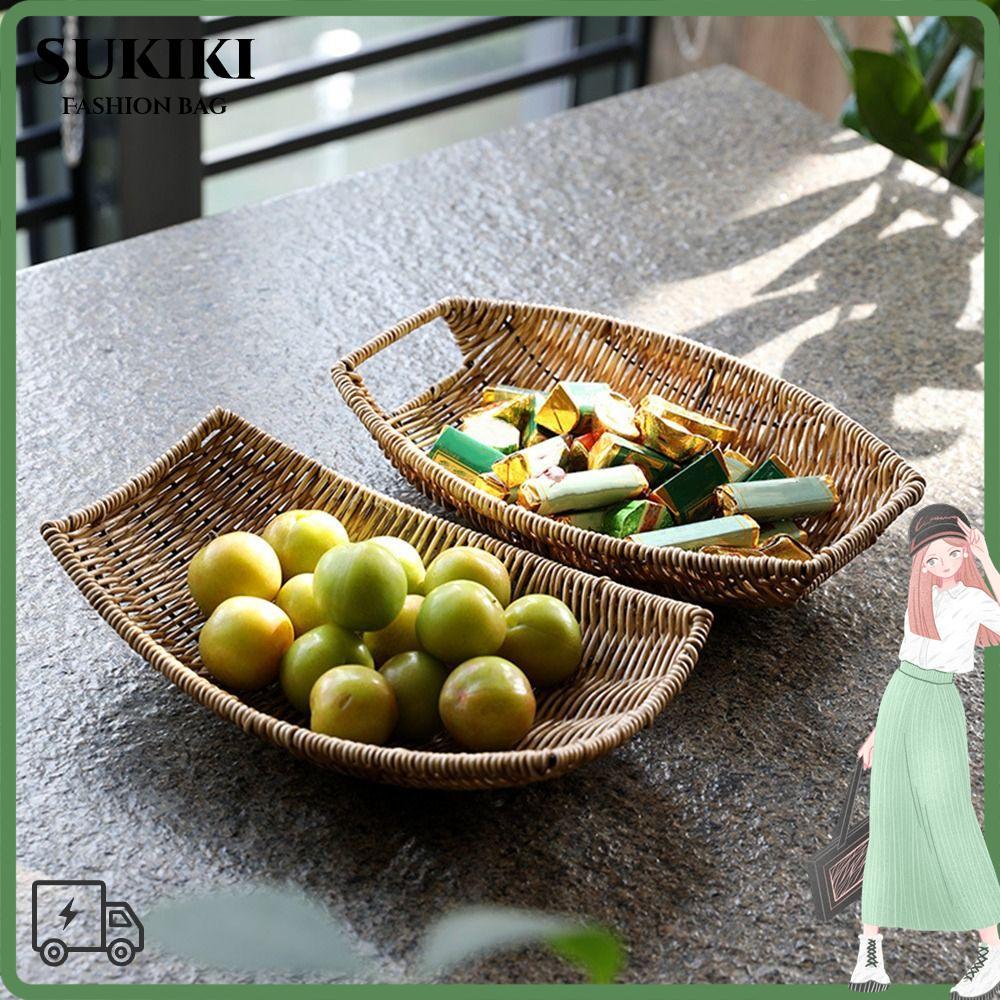 ซูกิกิ หวายเทียมตะกร้า,ทอมือแฮนด์เมดขนมปังตะกร้าผลไม้,ทนทานความจุขนาดใหญ่ย้อนยุคตะกร้าหวายอเนกประสงค์ครัวปิกนิก
