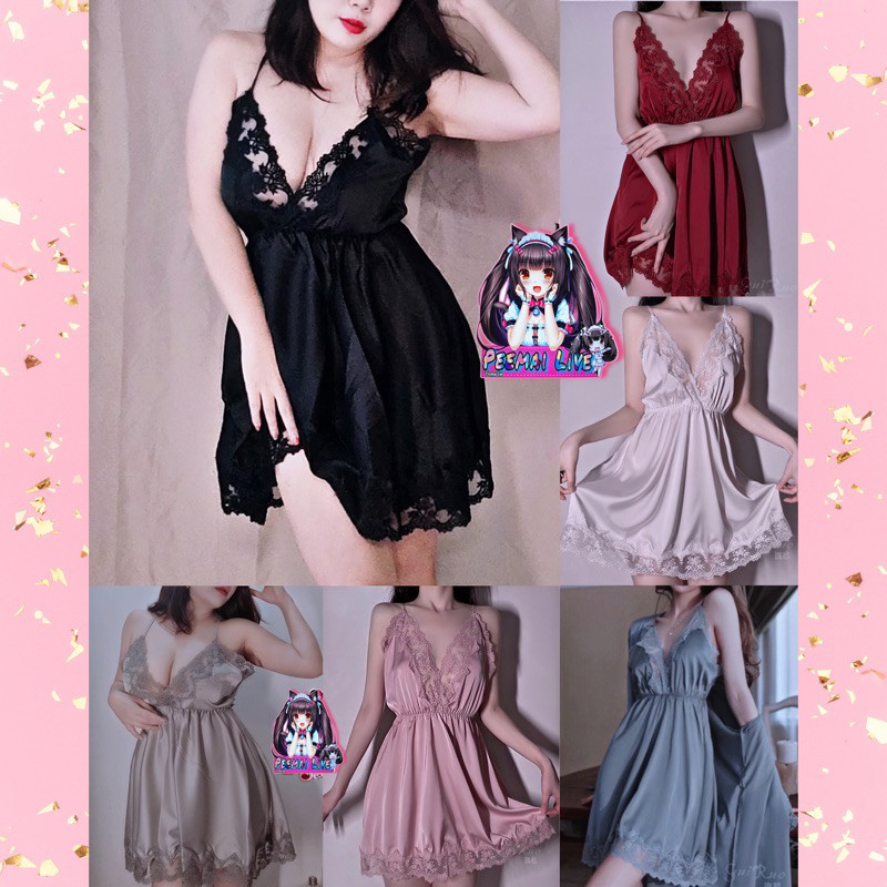 BUNNY ชุดนอนซาตินสาวอวบ ชุดนอนไม่ได้นอน(XL-XXLได้ถึง 80 kg) P-048