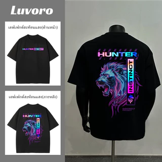(ผ้าฝ้าย 100%)Luvoro ลายสะท้อนแสง เนื้อผ้านุ่มระบายแขนสั้น T-shirt สีดำและสีขาว เสื้อยืดทูโทน เสื้อยืดแขนสั้น E040