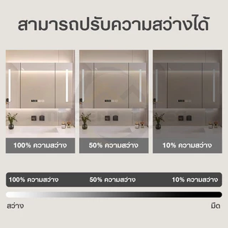 รับประกัน3ปี🔥ตู้กระจกห้องน้ำอัจฉริยะ กระจกห้องน้ำติดผนัง LED กระจกแต่งหน้า ตู้เก็บของในห้องน้ำ ทัชสกรีนกันฝ้ากันน้ำ D