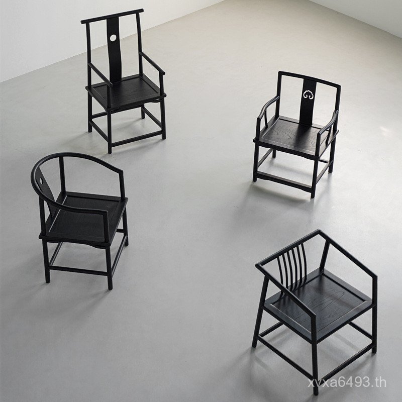 สไตล์เงียบสีดํา Elm Club เก้าอี้ชาเก้าอี้ Master เก้าอี้ในครัวเรือนหนังสือเก้าอี้ใหม่สไตล์จีนแหวนเก้
