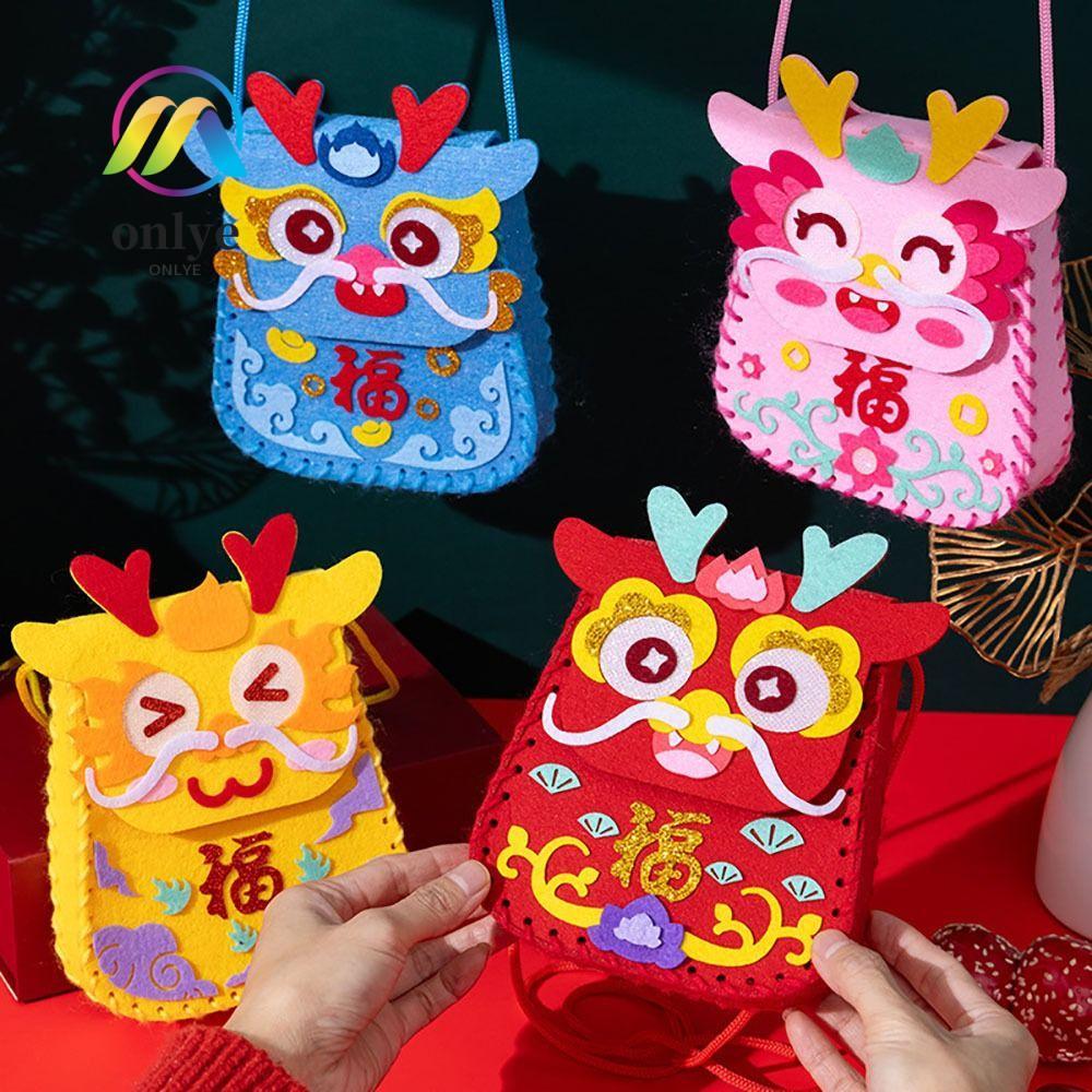 ONLYE DIY Lucky Bag, Handmade Crossbody Bag Dragon Purse, Safe Material Chinese Style Material Packa