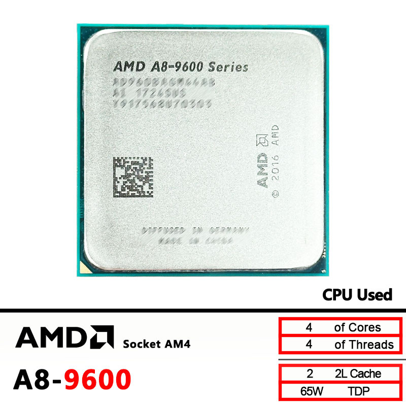 AMD A8 9600 A8 Series A8-9600 3.1 GHz Used 65W Quad Core CPU Processor AD9600AGM44AB / AD960BAGM44AB
