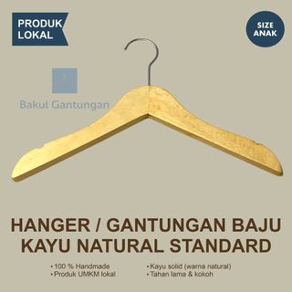 Hanger Kayu Natural Aesthetic | Gantungan Baju Kayu Standard Ukuran Baju Anak Kualitas Hemat Fungsional Tetap