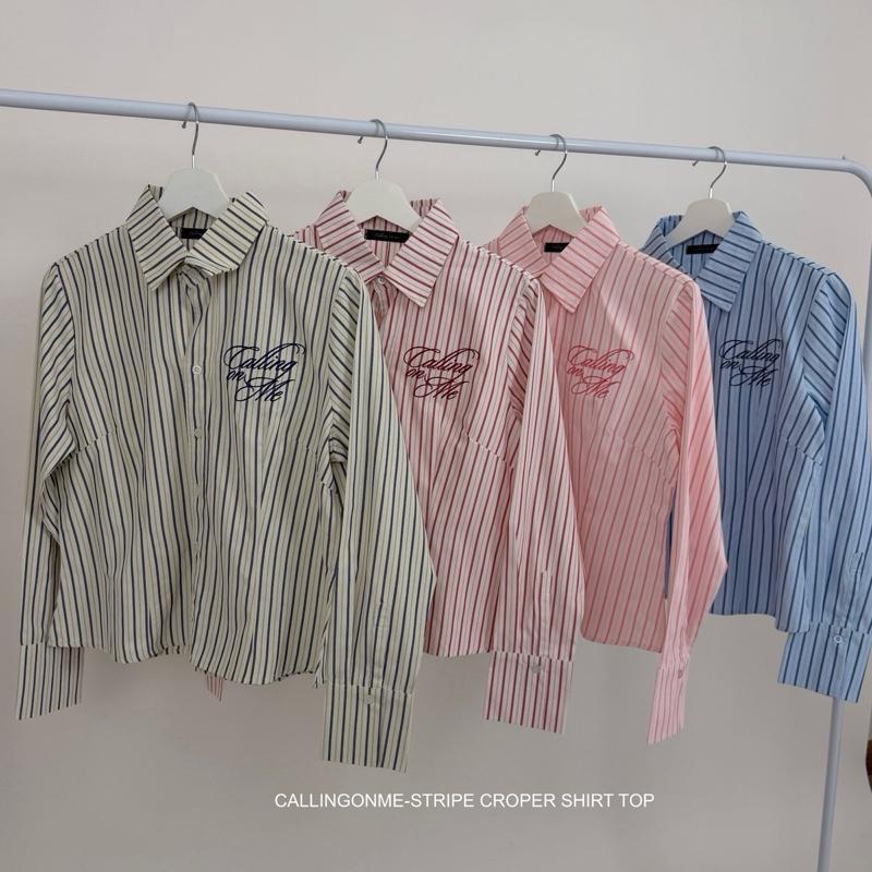 callingonme-STRIPE CROPER SHIRT TOP เสื้อเชิ้ตลายทาง เย็บข้างเก็บทรง