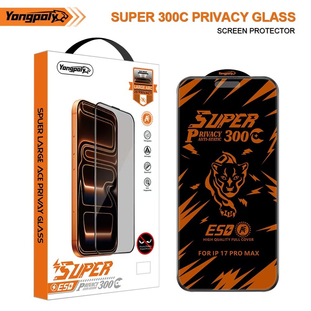 Yongpoly Super 300C Privacy ฟิล์มกันส่อง 30° ขอบโค้ง 300C | Privacy Arc GlassสำหรับiPhone 13 14PLUS 15 16 17 XR 11 12PRO
