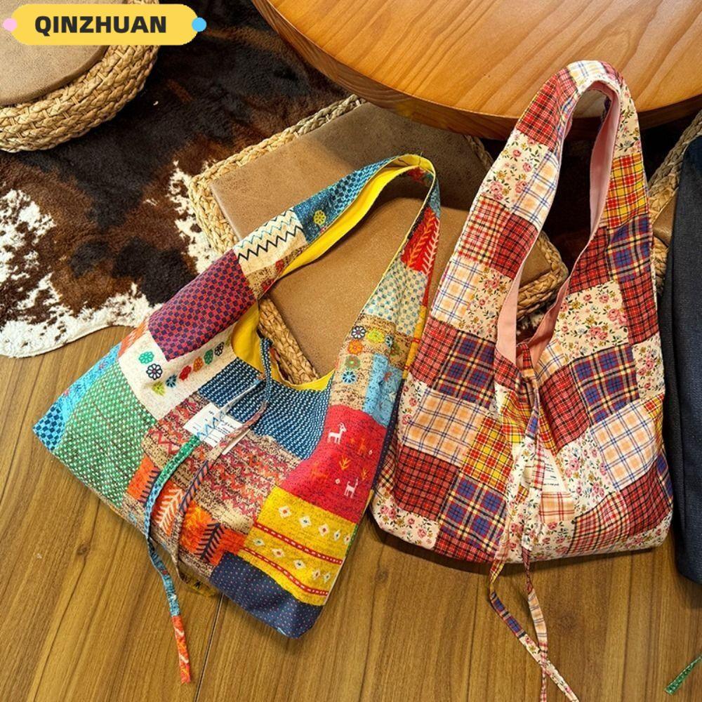 QINZHUAN Messenger Bag, Retro Large Capacity Bohemian Shoulder Bag, Canvas Geometric Tote Bag Women