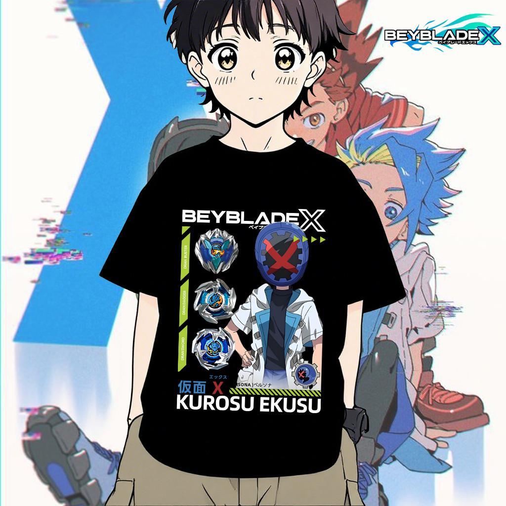 เสื้อยืดเด็ก Oversize ลายBEYBLADE X (บีบลเดX) KUROSU EKUSU ผ้าคลายเหงื่อ สีดำไซส์1-12ปี