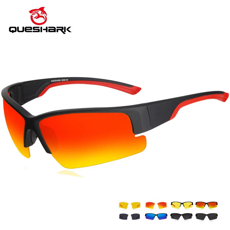 QUESHARK แว่นตาขี่จักรยาน UV400 กันแดด UV400 สำหรับกิจกรรมกลางแจ้ง เช่น ขี่จักรยานเสือภูเขา และรถจักรยานยนต์