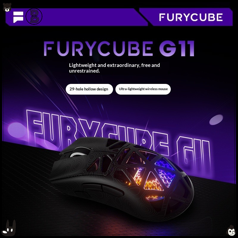 FURYCUBE G11 Hollow Out Tri-Mode Wireless Mouse - PAW3311 Lightweight RGB 2.4G BT เมาส์สําหรับเล่นเก