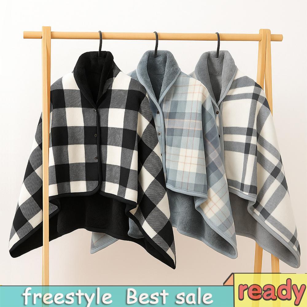[freestyle01.th] Comfy Poncho Throw with Buttons Warm Wrap Shawl Home Shawl for Bed Sofa Office