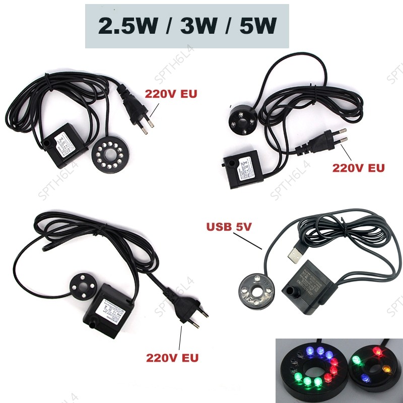 5V USB 220V 2.5W 3W 5W Aquarium Submersible ปั๊มน้ํา LED light Fish Tank Fountain Pond EU ปลั๊ก Aqua