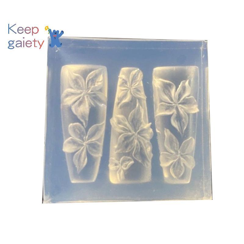 [Keepgaiety-t] แม่พิมพ์เล็บ 3D แกะสลักโค้ง Lily ดอกไม้โปร่งใสตกแต่งเล็บ DIY แม่แบบซิลิโคน [ใหม่]