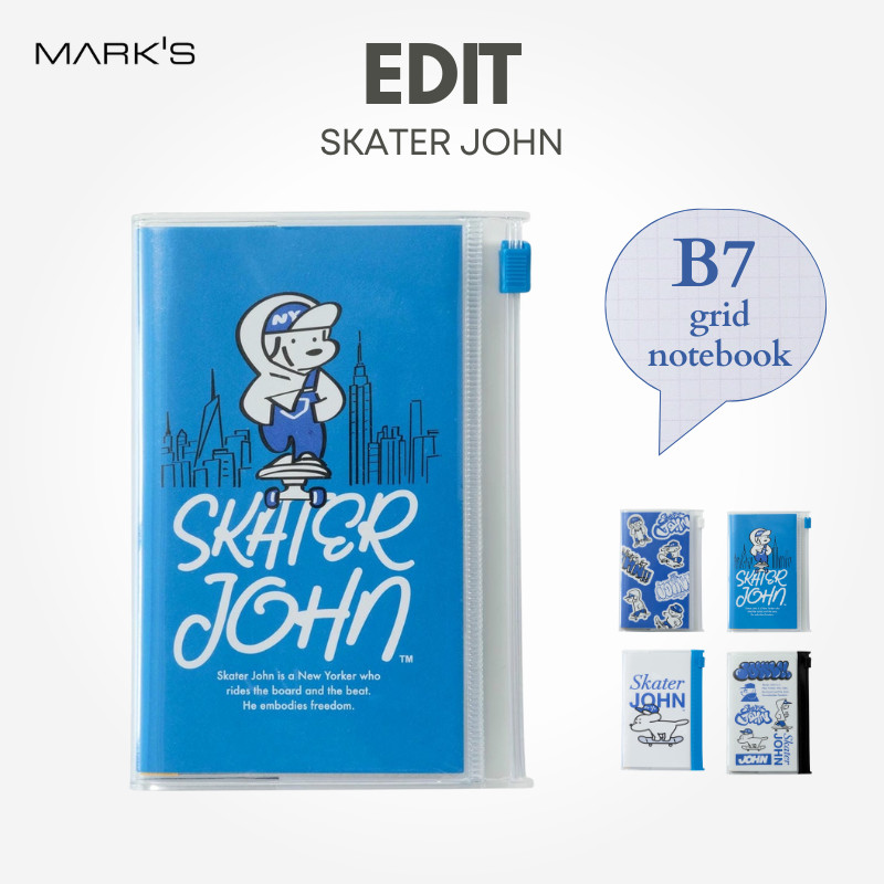 MARK’S EDiT B7 Grid Notebook - Skater John with PVC cover, Japan Diary/ Journal Stationery
